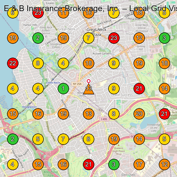 E & B Insurance Brokerage, Inc. Insurance Agency GeoGrid ranking map for Great Neck NY